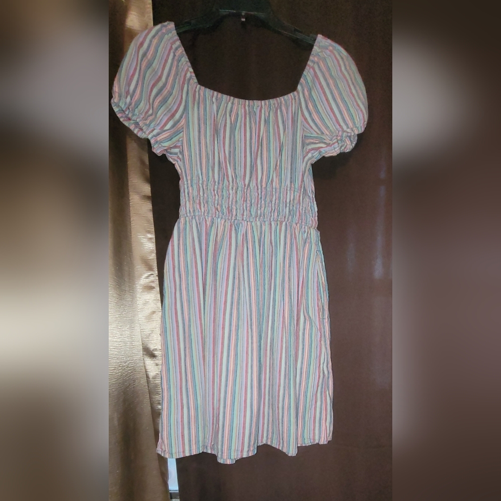 Pink and Blue Smocked Puff Sleeve Sundress